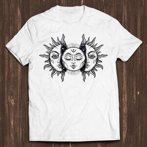 Sun and Moon Celestial T-Shirt – Triple Moon Goddess Graphic Tee – Boho Astrolog
